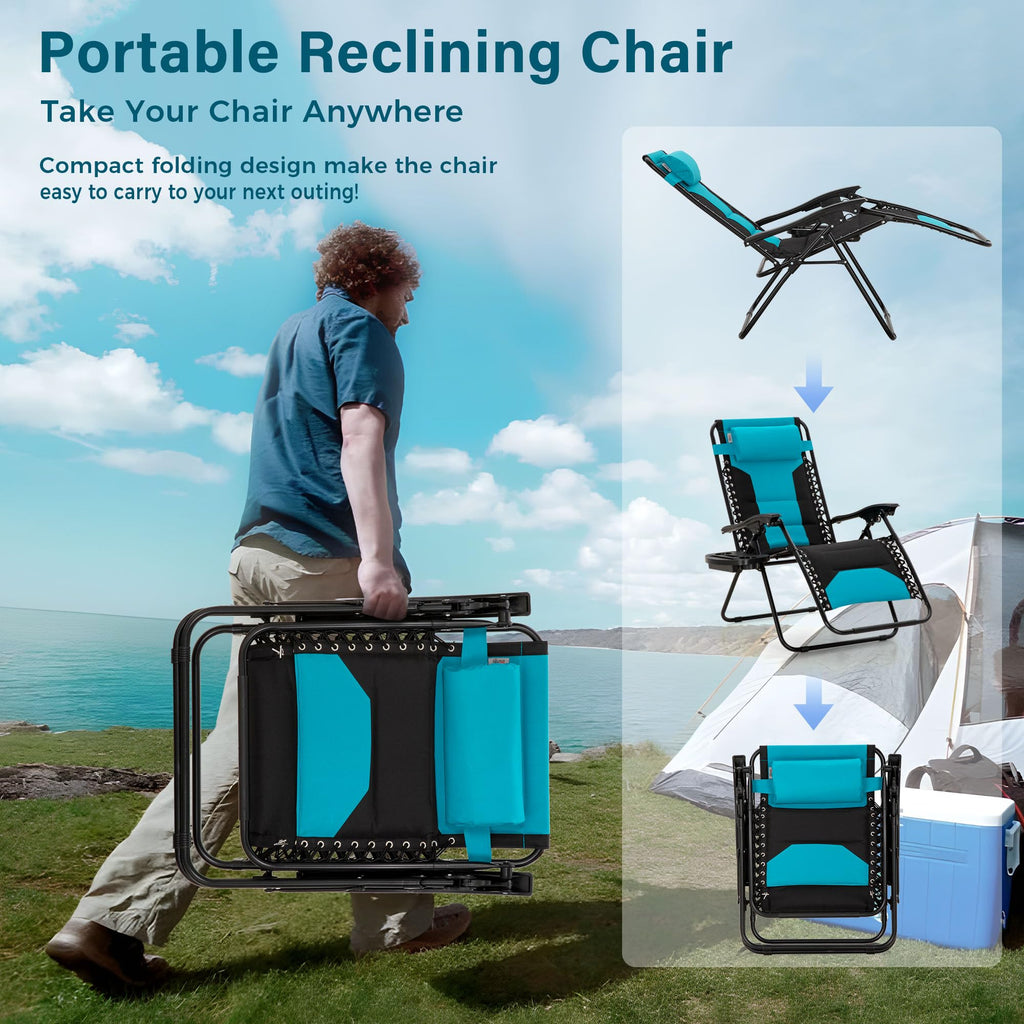 Zero Gravity Chair Set of 2 Folding Patio Lounge Recliner with Pillows Cup Holder S404
