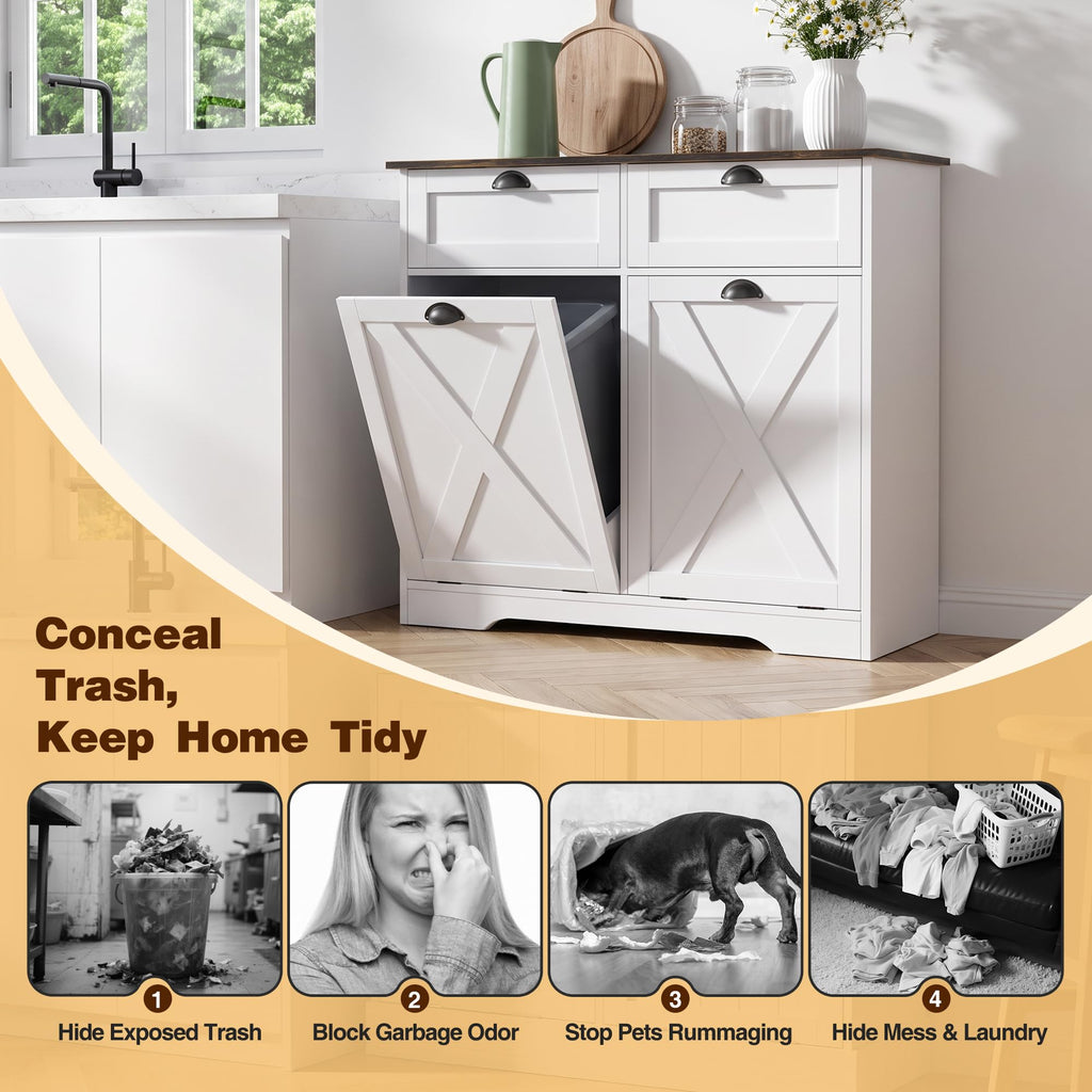White Tilt Out Trash Cabinet V6395