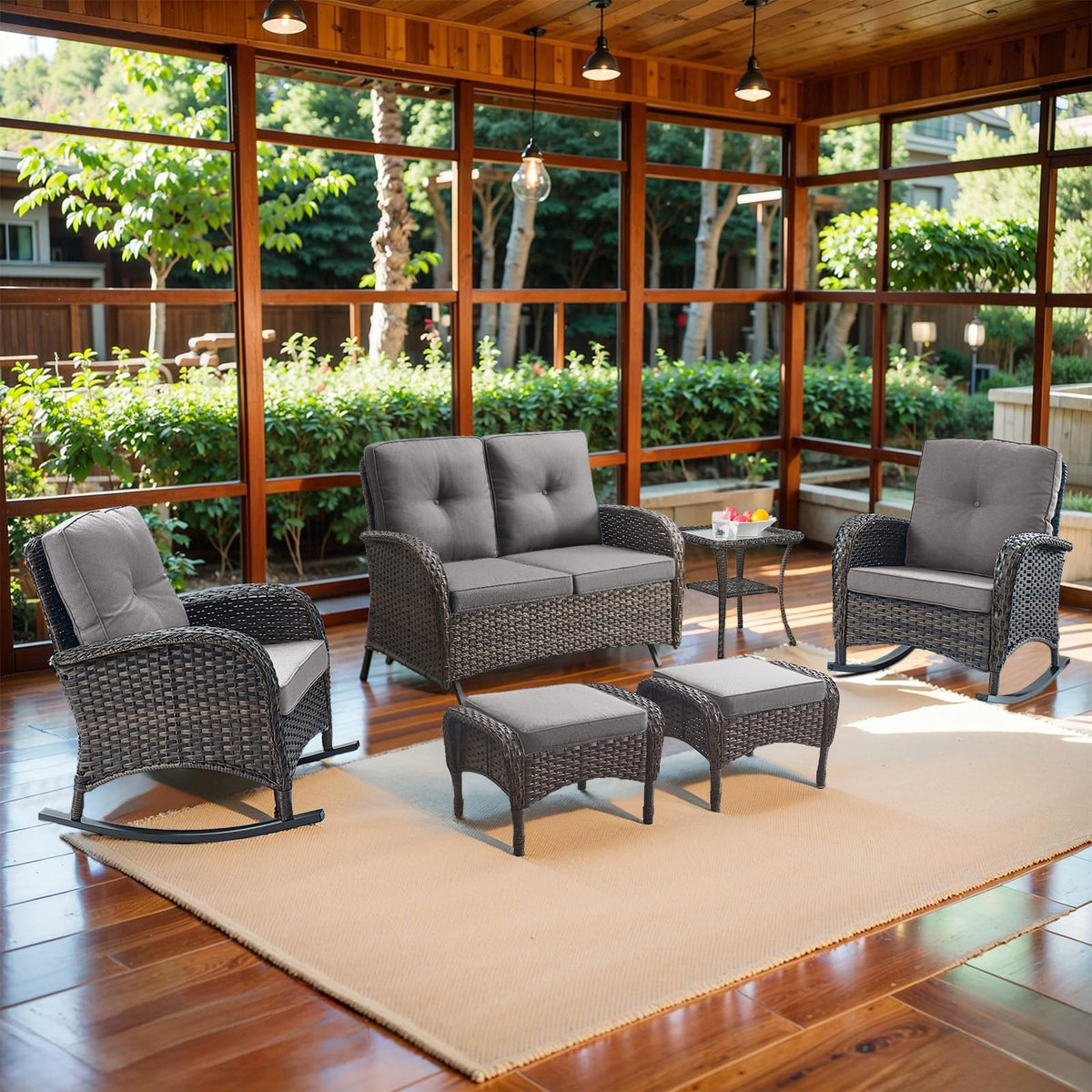 Brown 2 Seater Wicker Outdoor Glider Bench F789716