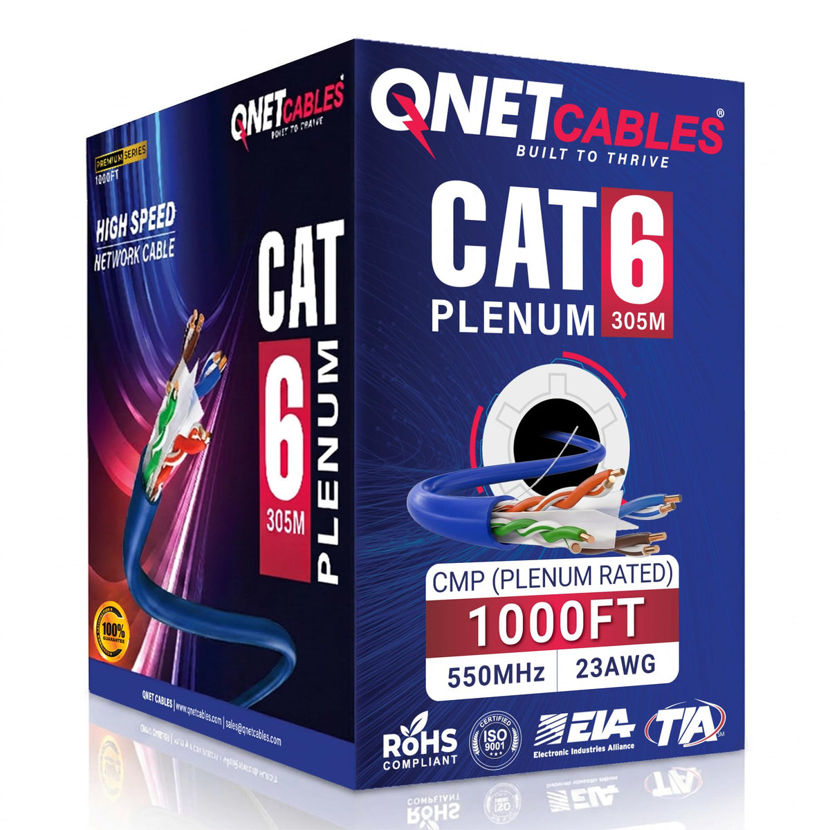 Blue Cat6 Plenum 1000ft 23AWG UTP Ethernet Cable D2369