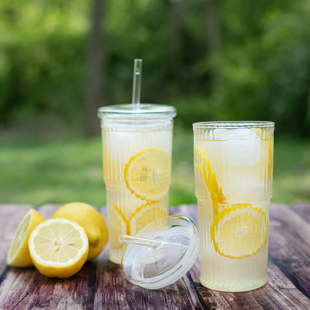 Glass Iced Coffee Cup with Lid and Straw, Set of 2 M186929