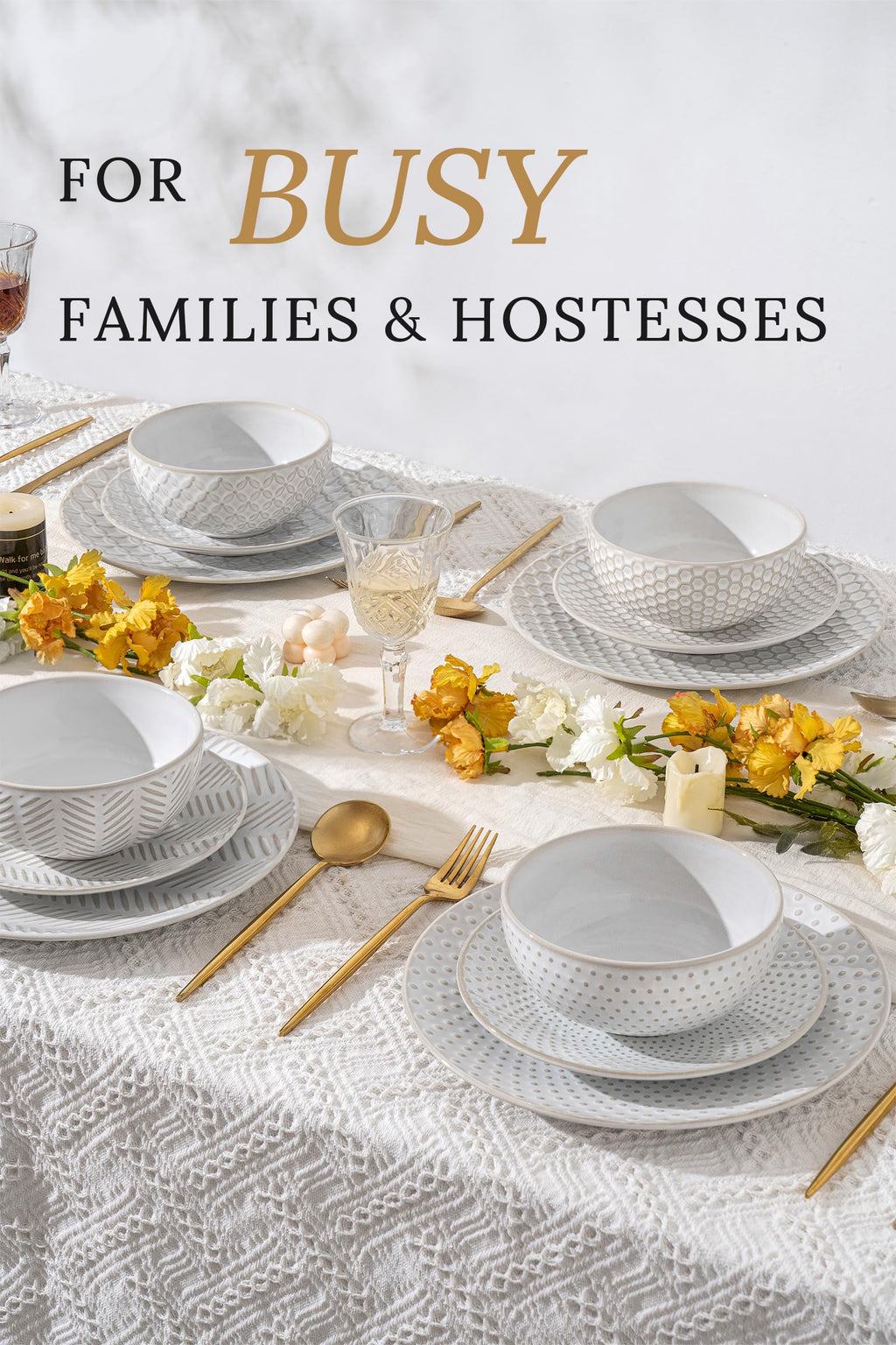 12 Piece Embossed Stoneware Dinnerware Sets for 4 O305