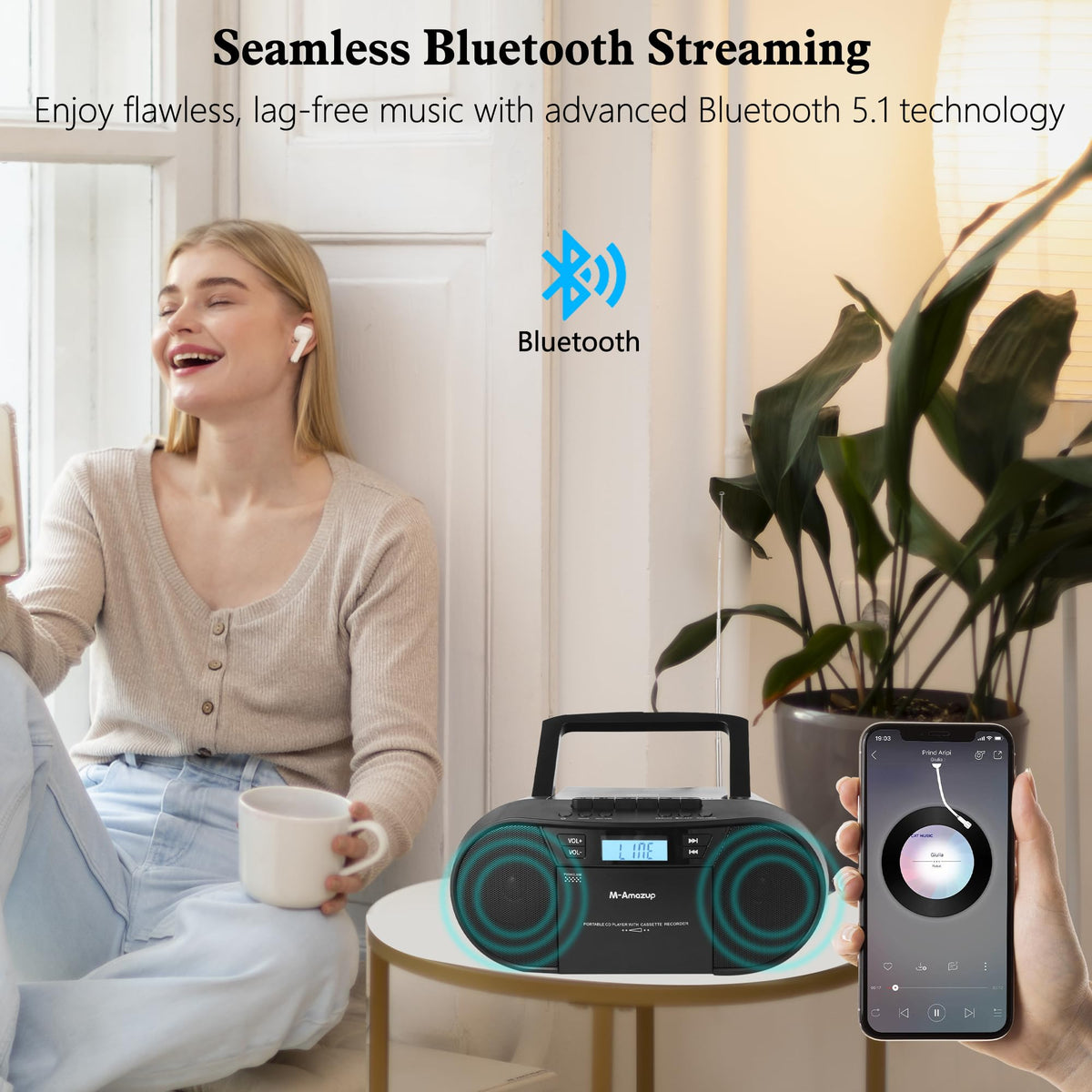 Portable CD Cassette Boombox with Bluetooth MP3 USB FM Radio X441