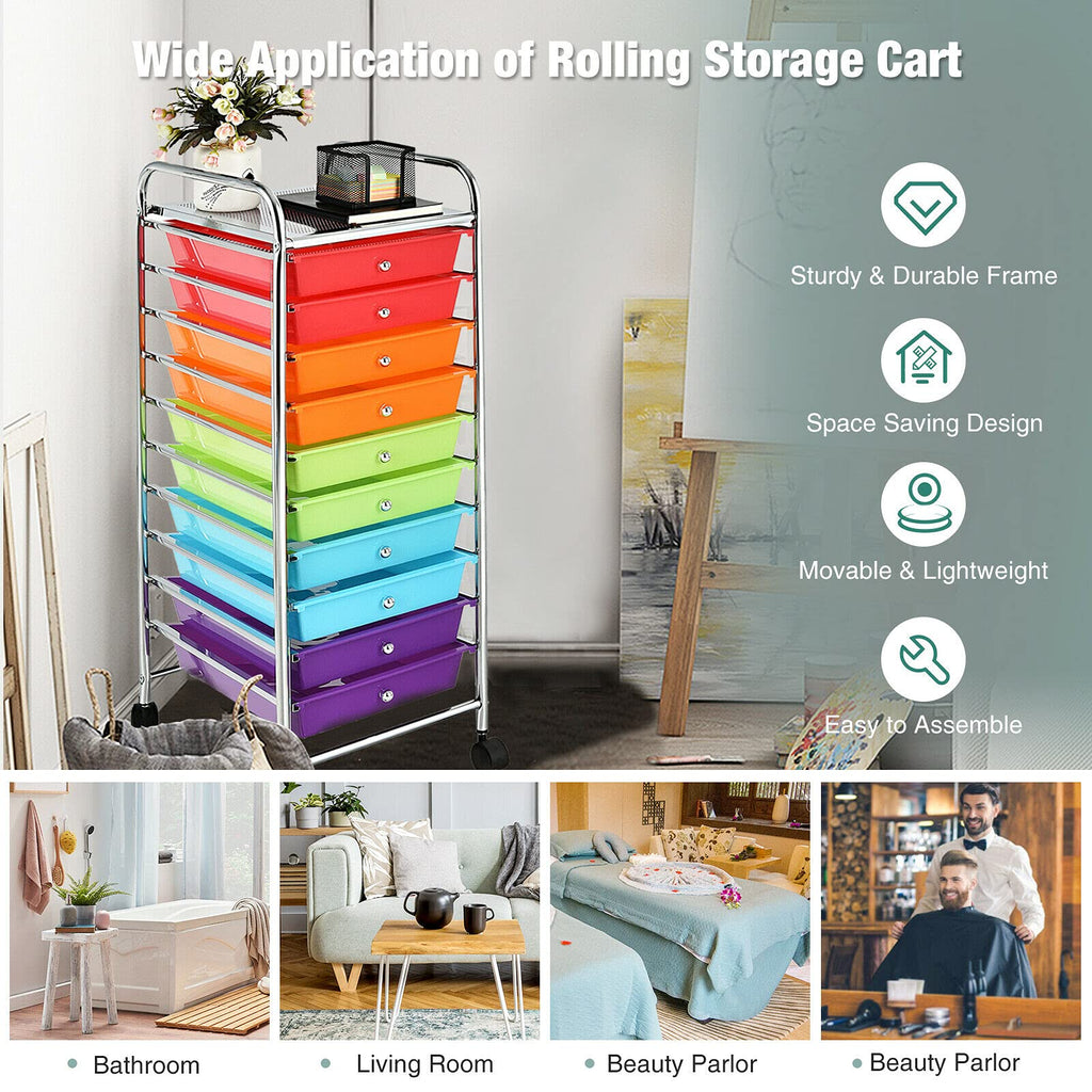 10 Drawer Rolling Storage Cart with Metal Frame H7725