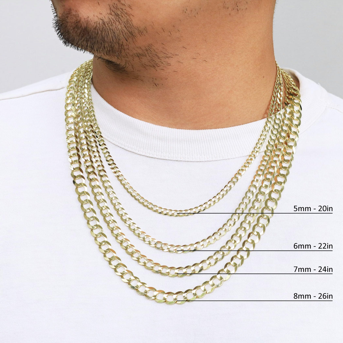 14K Yellow Gold Cuban Curb Link Chain Necklace A105