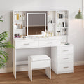 White Vanity Desk with Lighted Sliding Mirror, 5 Drawers and Stool Set P64135