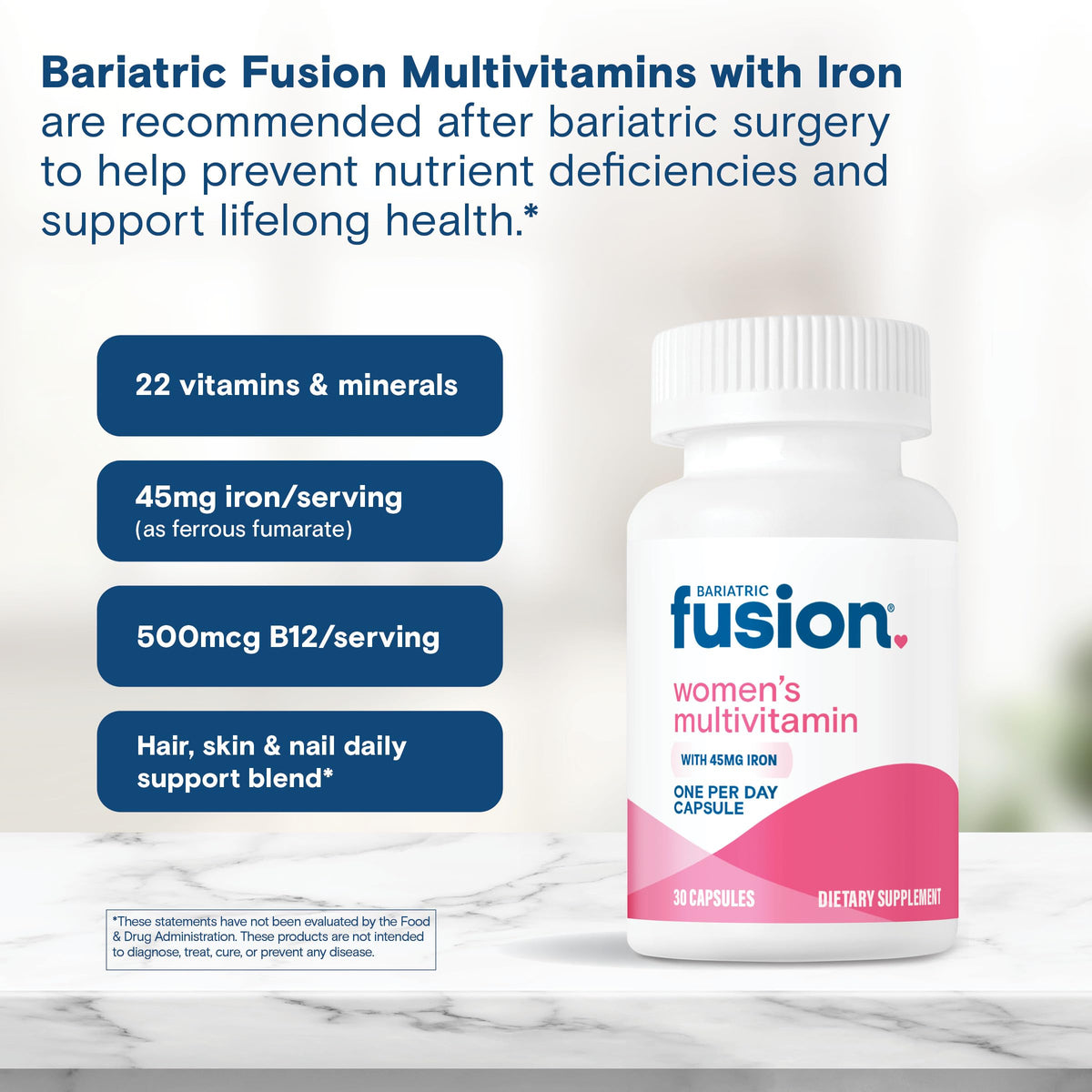 Women's Bariatric Vitamin with Iron, 30 Capsules A6817