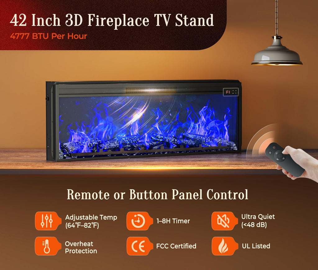 70'' TV Stand with 42'' Electric Fireplace, 3 Drawers, Distressed White H629263