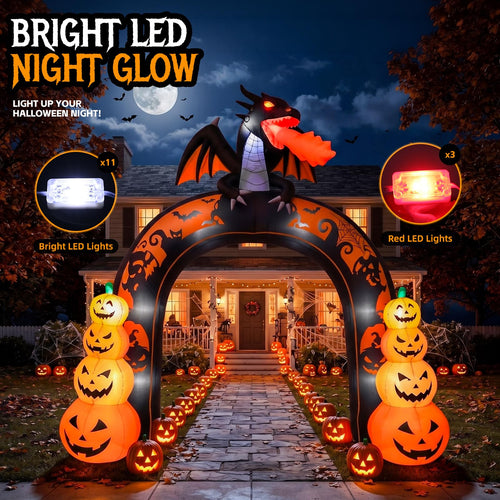 10 FT Tall Halloween Inflatables Dragon Pumpkin Archway Outdoor Decorations with Built-in LEDs J756004