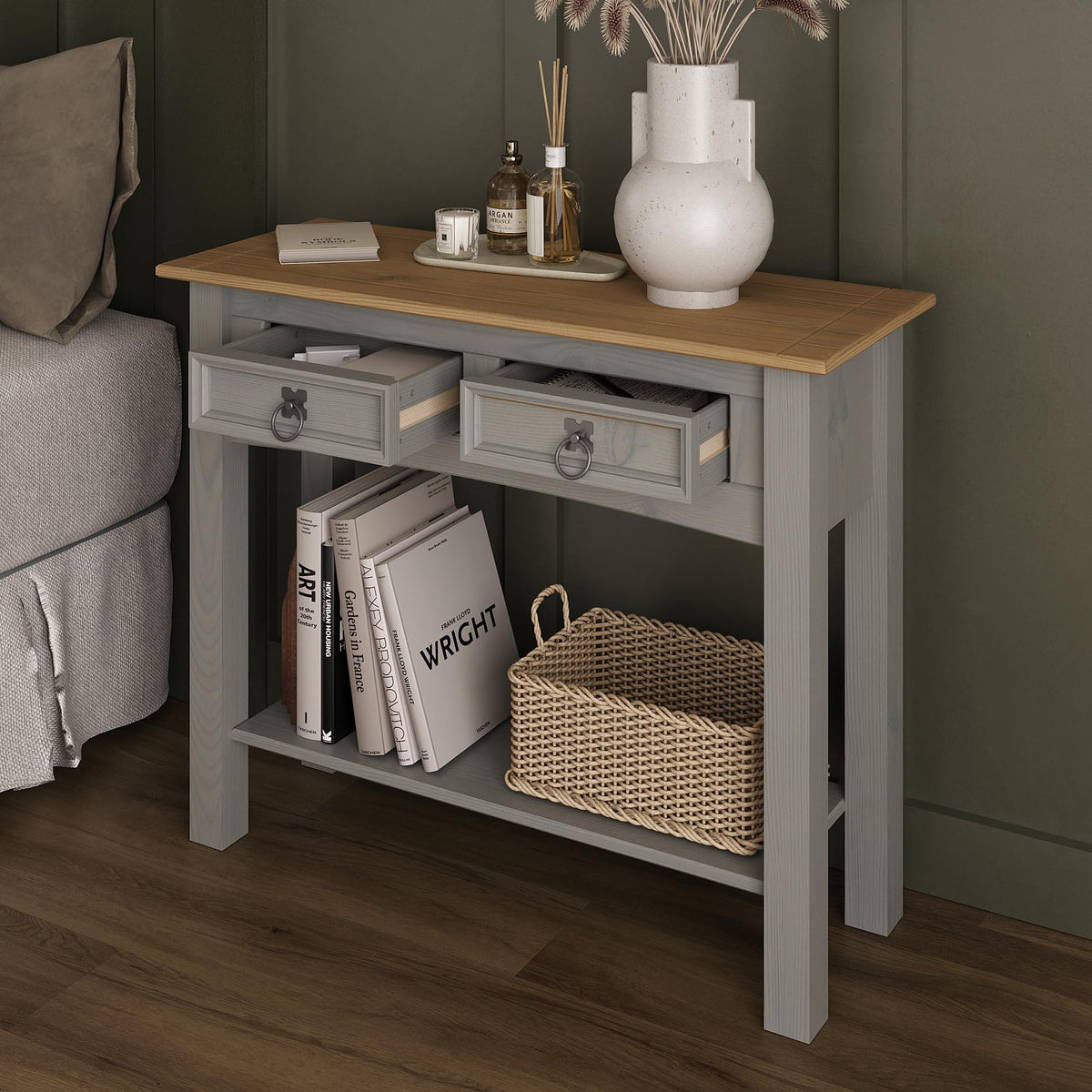 Solid Wood Console Table with 2 Drawers W2308