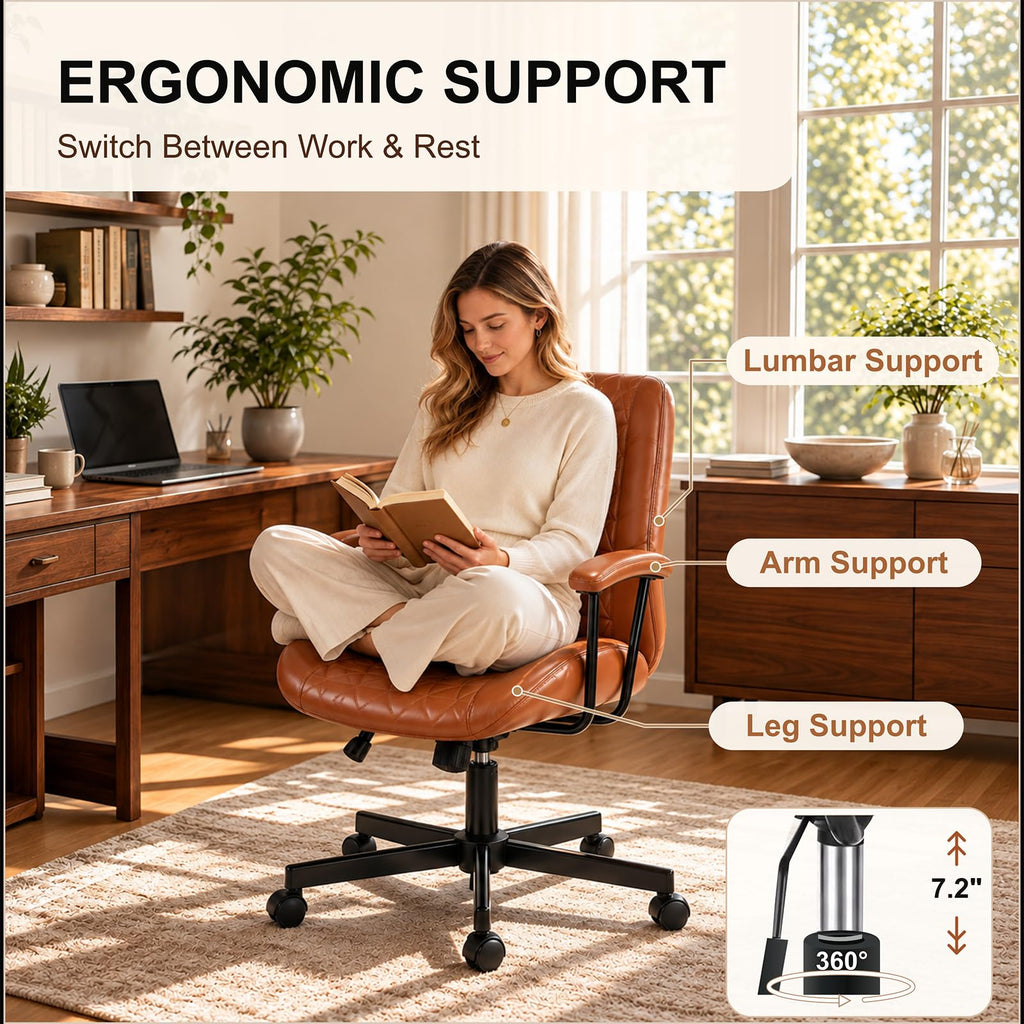 Brown PU Leather Office Chair with Lumbar Support A7944