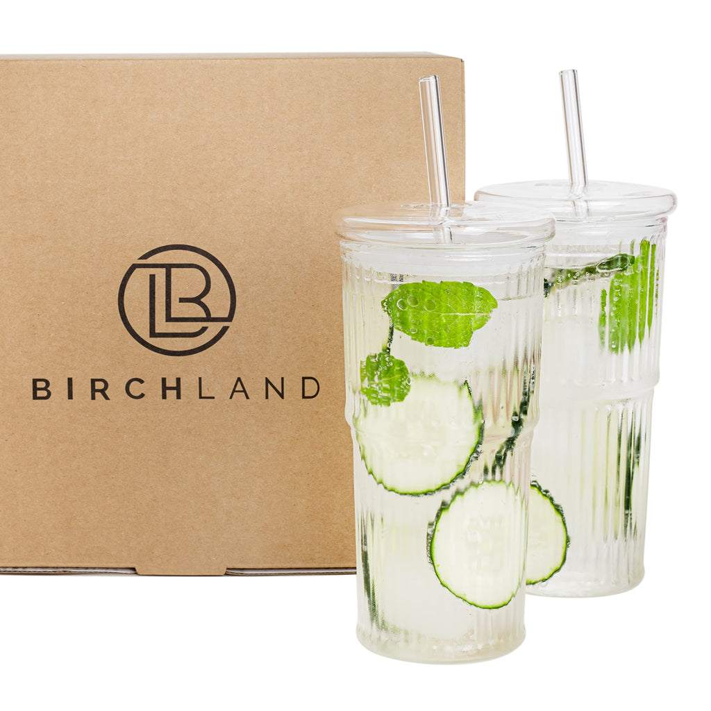 Glass Iced Coffee Cup with Lid and Straw, Set of 2 M186929
