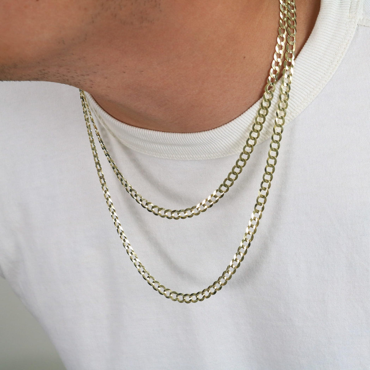 14K Yellow Gold Cuban Curb Link Chain Necklace A105