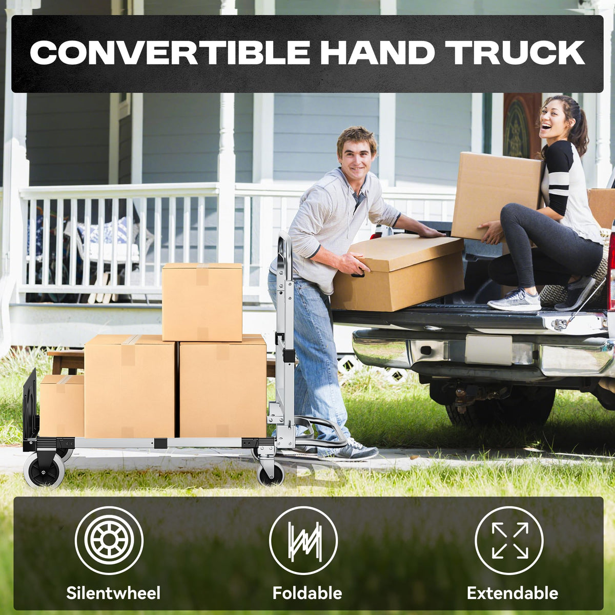 3-in-1 Folding Hand Truck 600LBS Heavy Duty Convertible Cart E773539