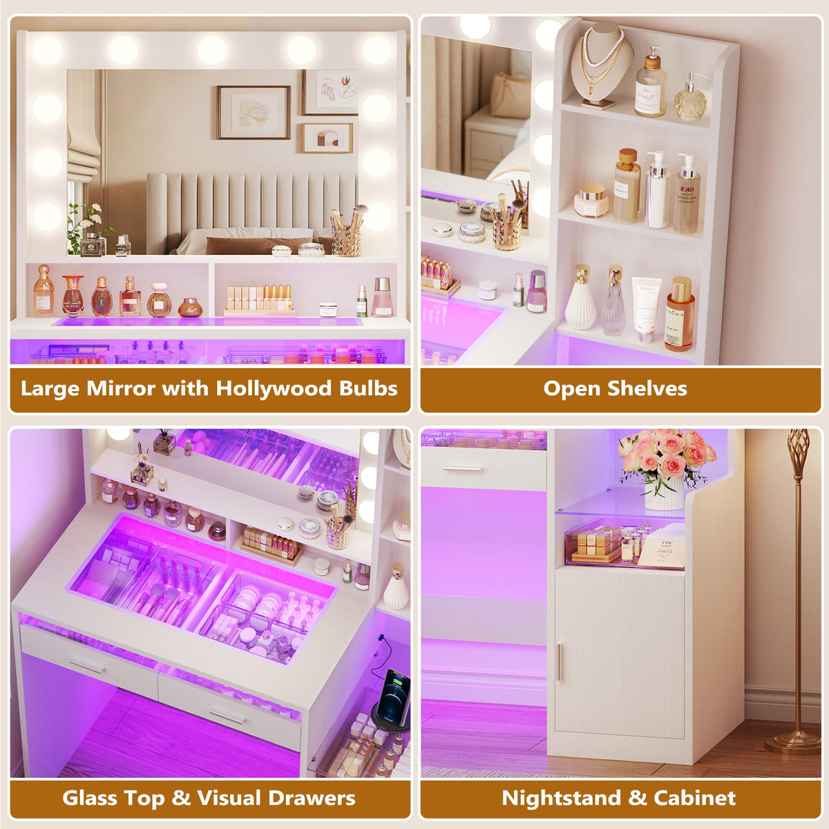 White Vanity Desk with Mirror and Lights X361141