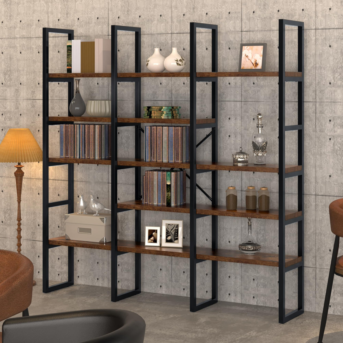 5 Tier Rustic Brown Bookshelf H12074