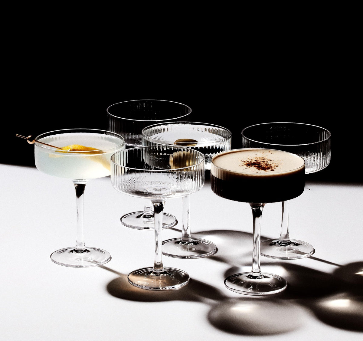 Clear Ribbed Martini Coupe Glasses Set of 2 K436