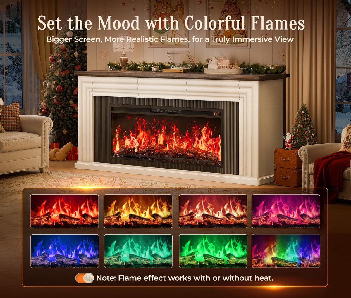 70'' TV Stand with 42'' Electric Fireplace, 3 Drawers, Distressed White H629263