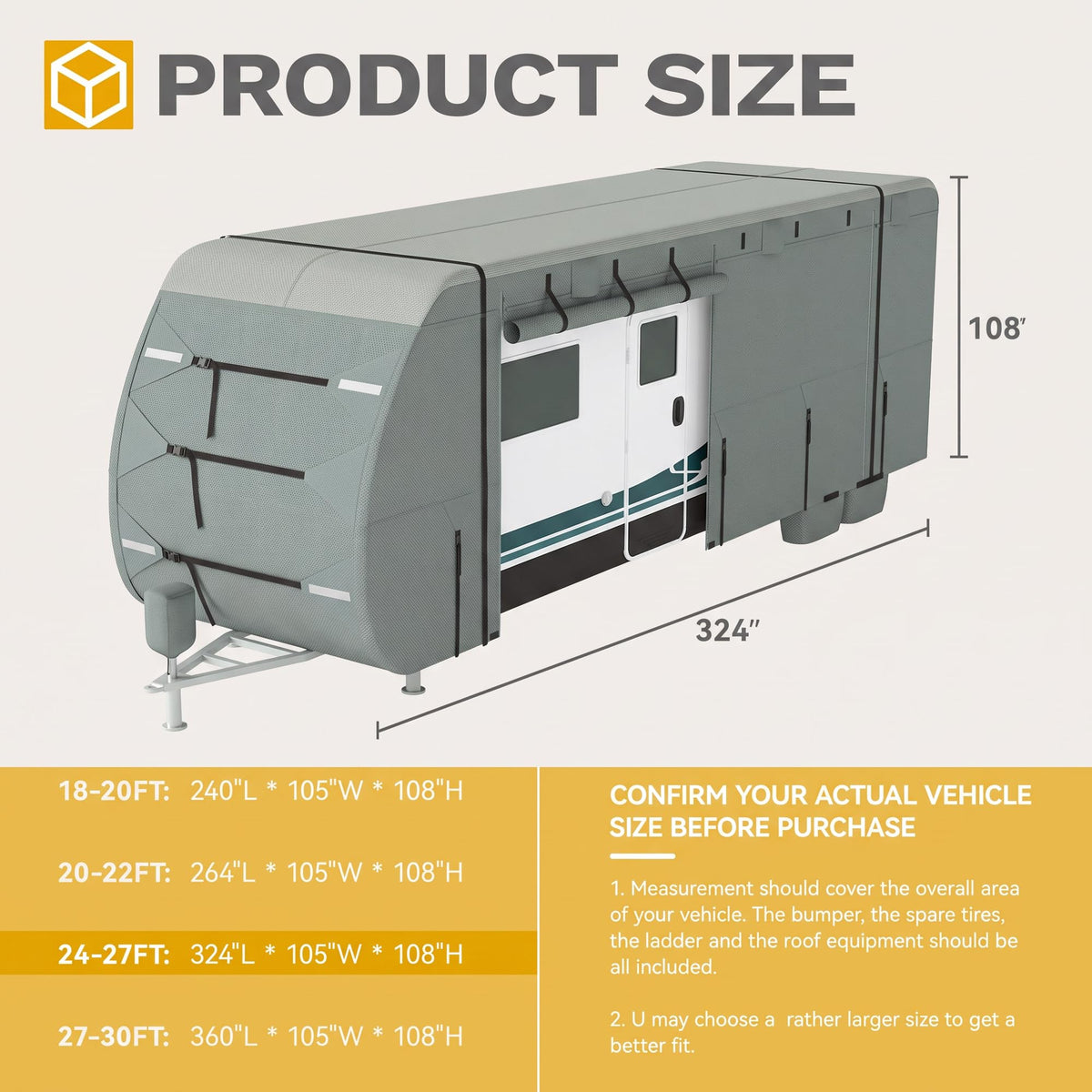 24-27ft 5 Layers Waterproof RV Cover with Tire Covers U660910