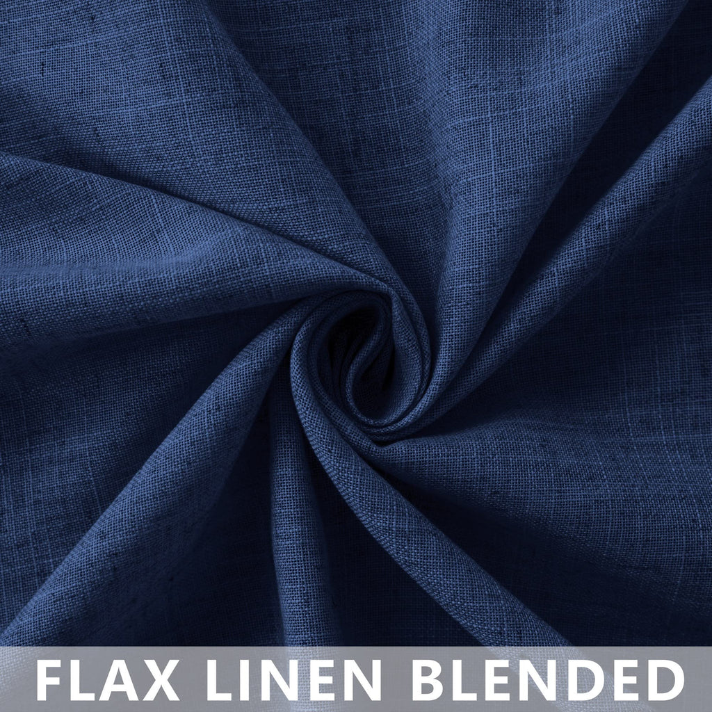 Navy Blue Linen Curtains 96 Inches Long Rod Pocket Semi Sheer Cotton Canvas S937584