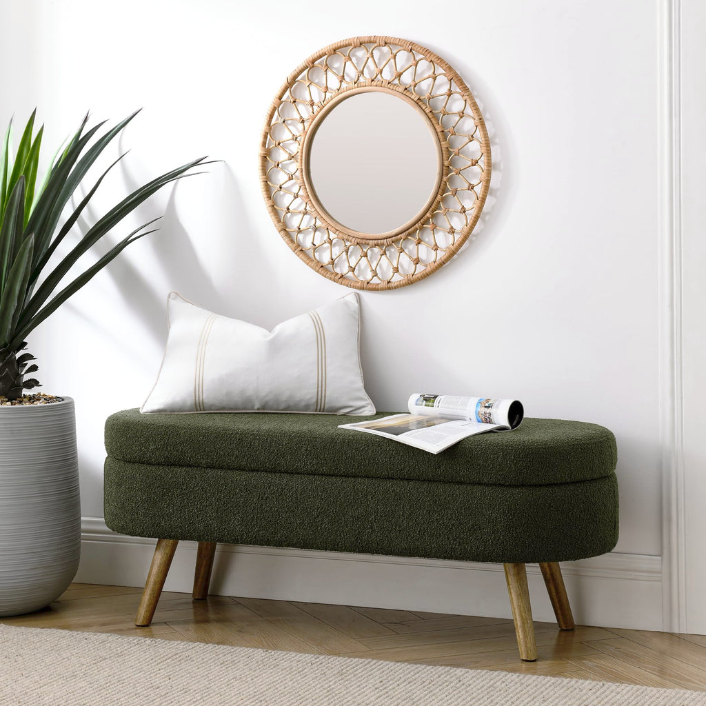 Oval Storage Bench with Rubber Wood Legs Green V70183