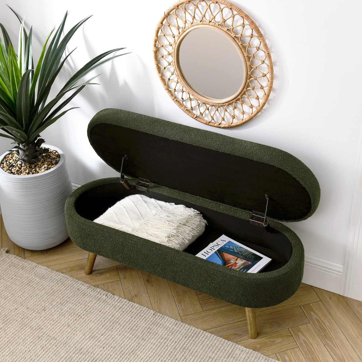 Oval Storage Bench with Rubber Wood Legs Green V70183