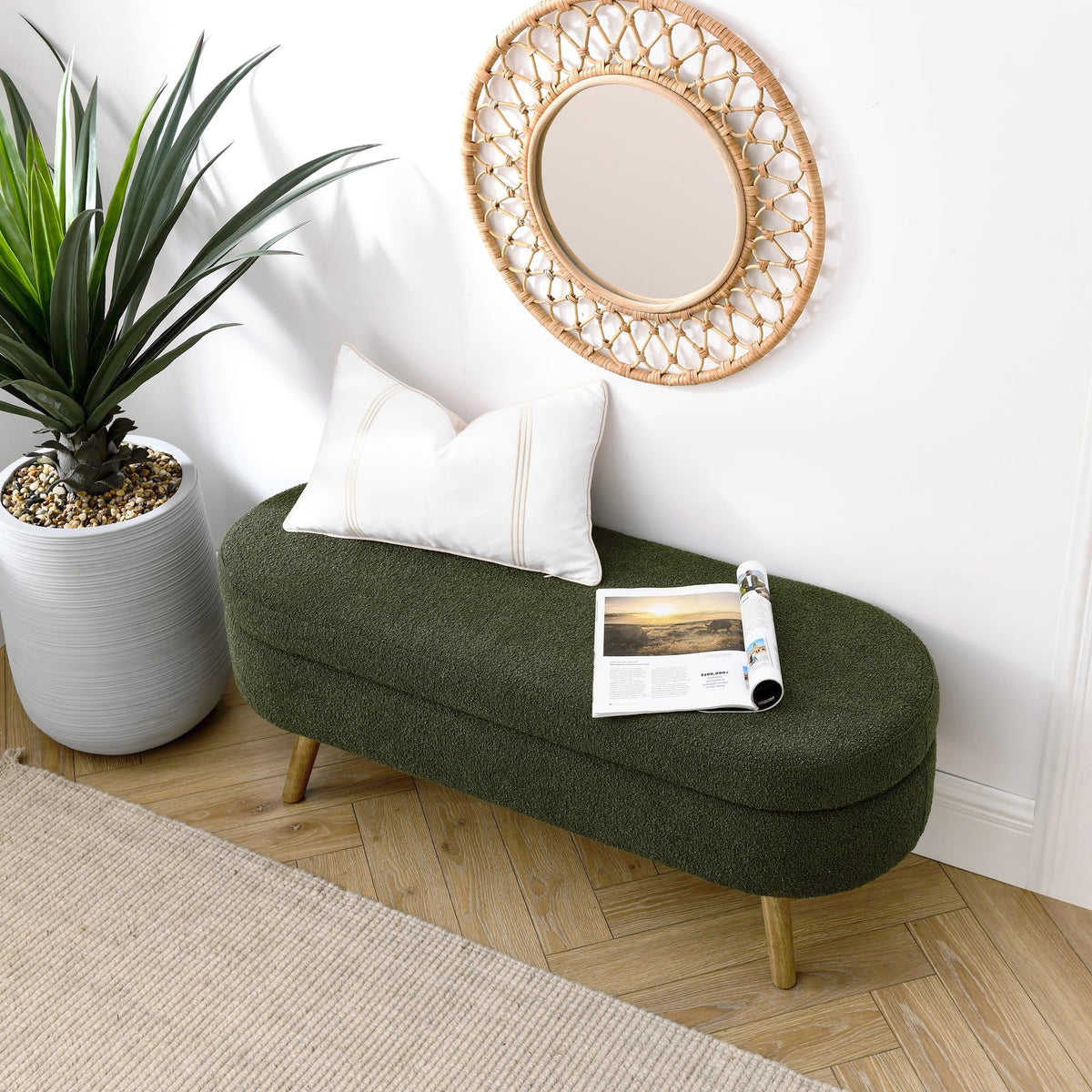 Oval Storage Bench with Rubber Wood Legs Green V70183