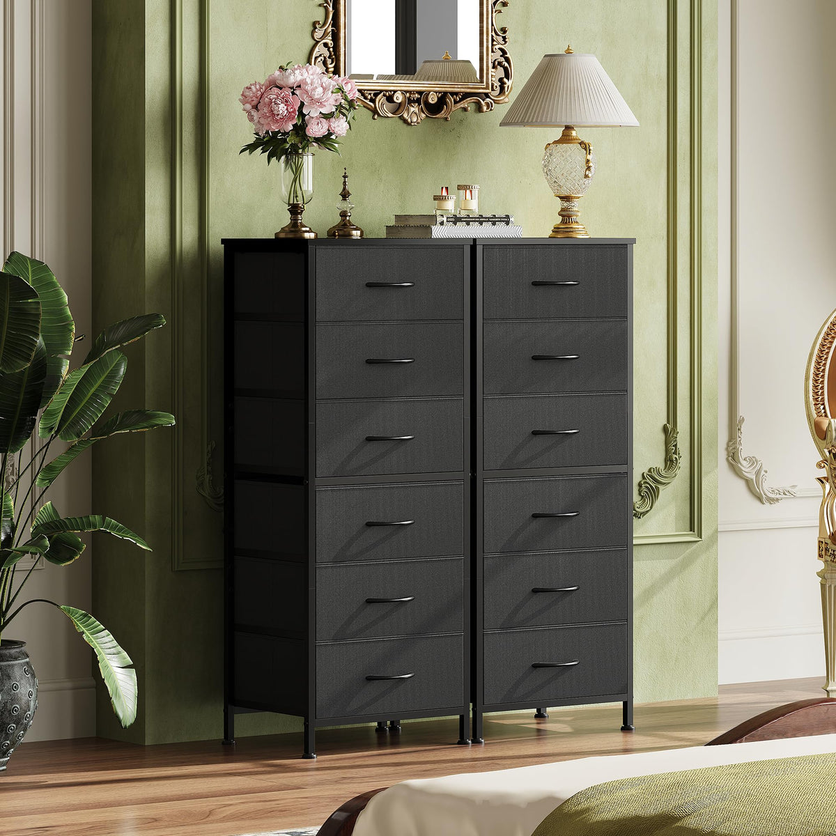 Black 6 Drawer Tall Dresser P1013