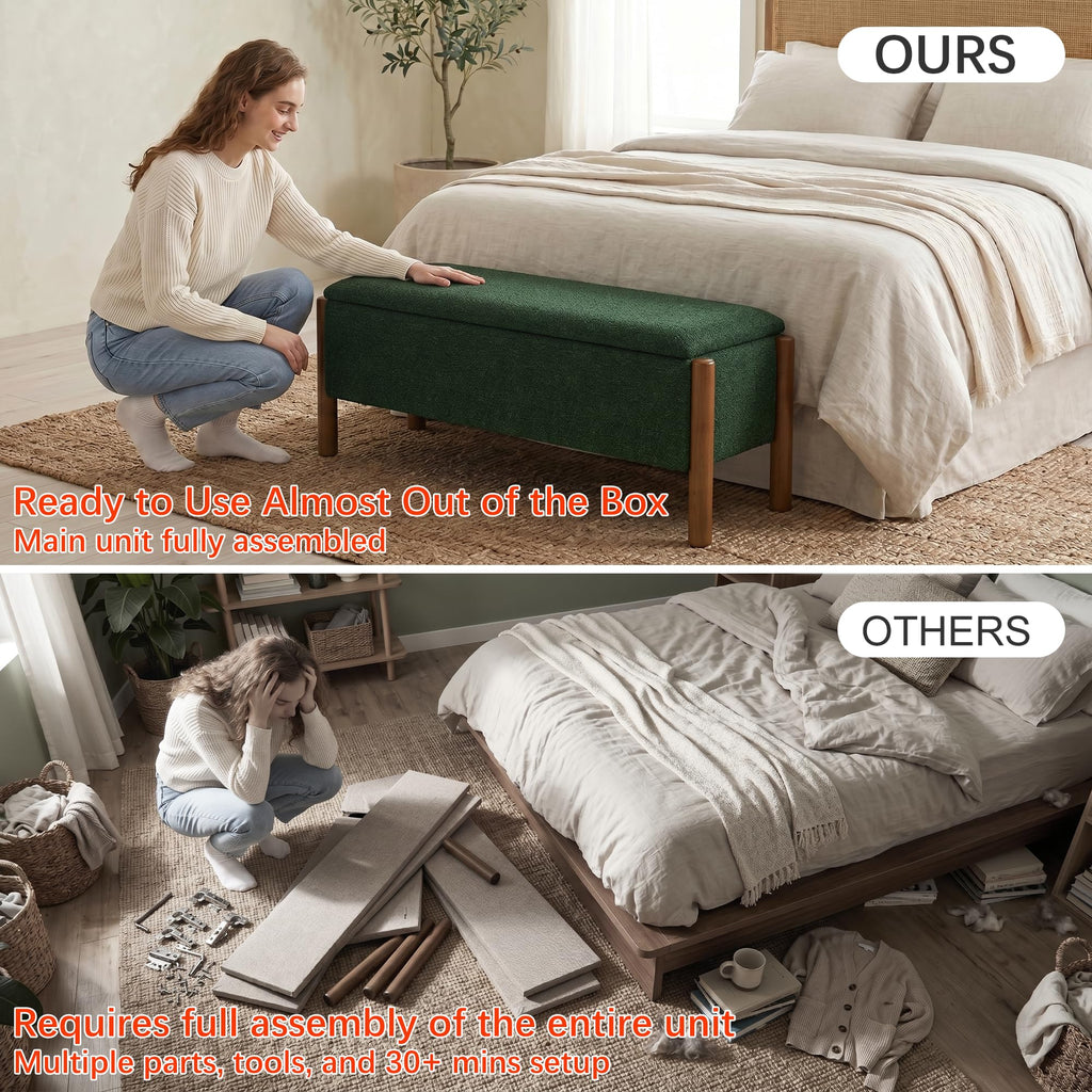Green Fabric Upholstered Storage Bench D6034