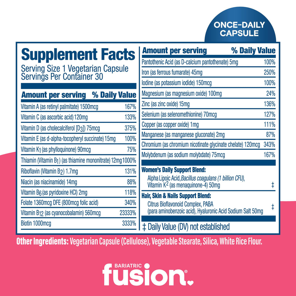 Women's Bariatric Vitamin with Iron, 30 Capsules A6817