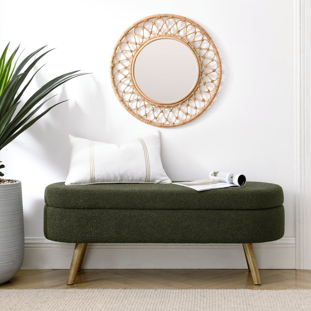 Oval Storage Bench with Rubber Wood Legs Green V70183