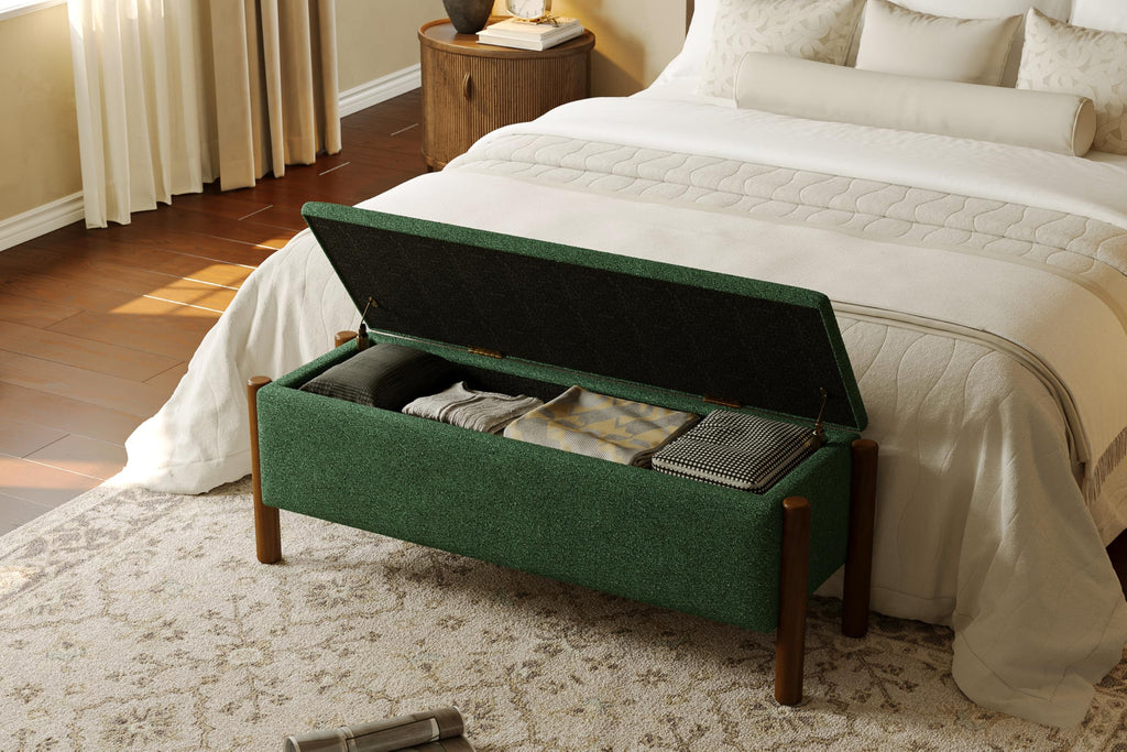 Green Fabric Upholstered Storage Bench D6034