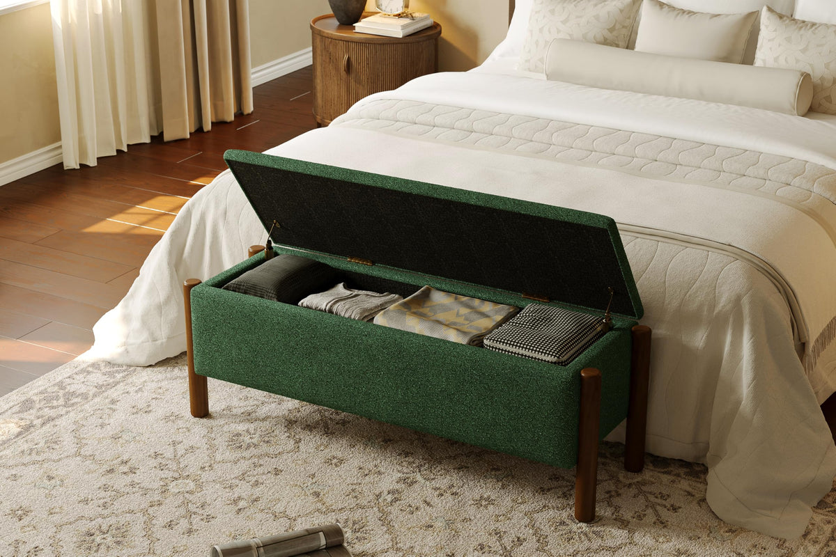 Green Fabric Upholstered Storage Bench D6034